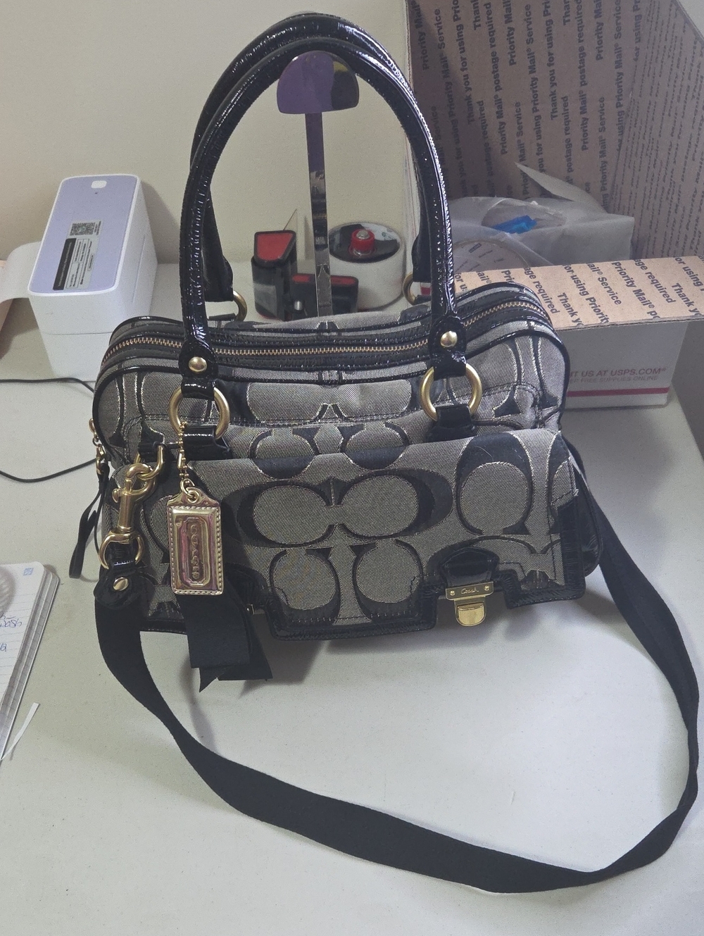 Coach Poppy Signature Sateen Pushlock Satchel